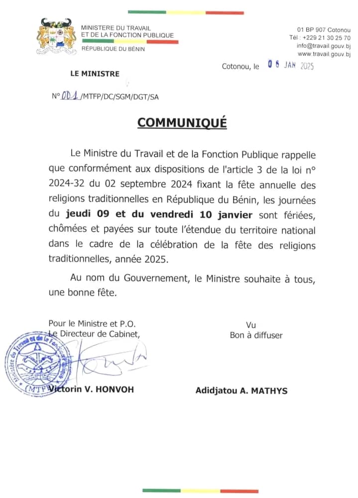 Le communiqué rendu public à cet effet