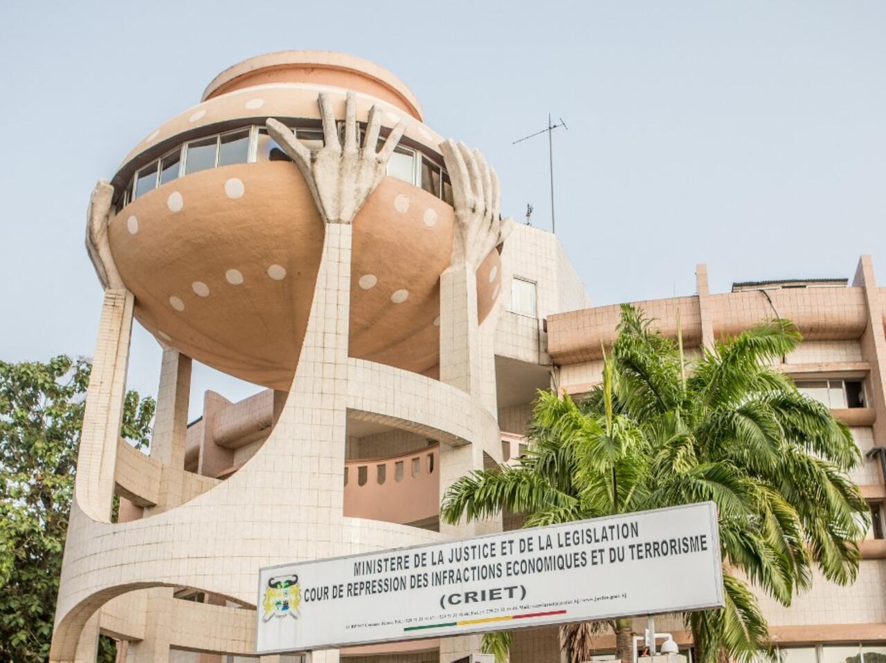 A general view of the Court of Repression of Economic Offences and Terrorism (CRIET), in Porto-novo on December 10, 2021. - A key Benin opposition leader went on trial on terrorism charges on December 10, 2021, nine months after she was arrested just before President Patrice Talon's re-election in April.
Reckya Madougou, one of the opposition leaders banned from running in the election, was arrested in March accused of trying to disrupt the ballot and destablise the country. (Photo by Yanick Folly / AFP)