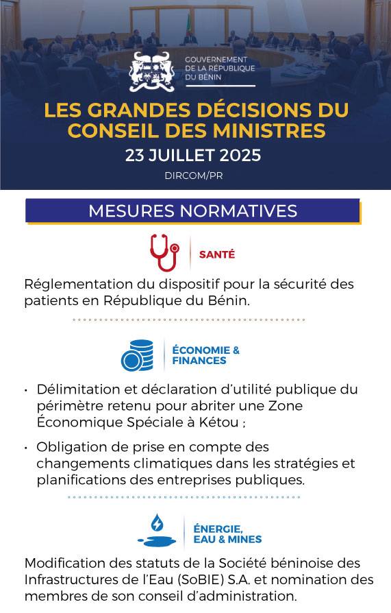 Bénin : les grandes décisions du conseil des ministres