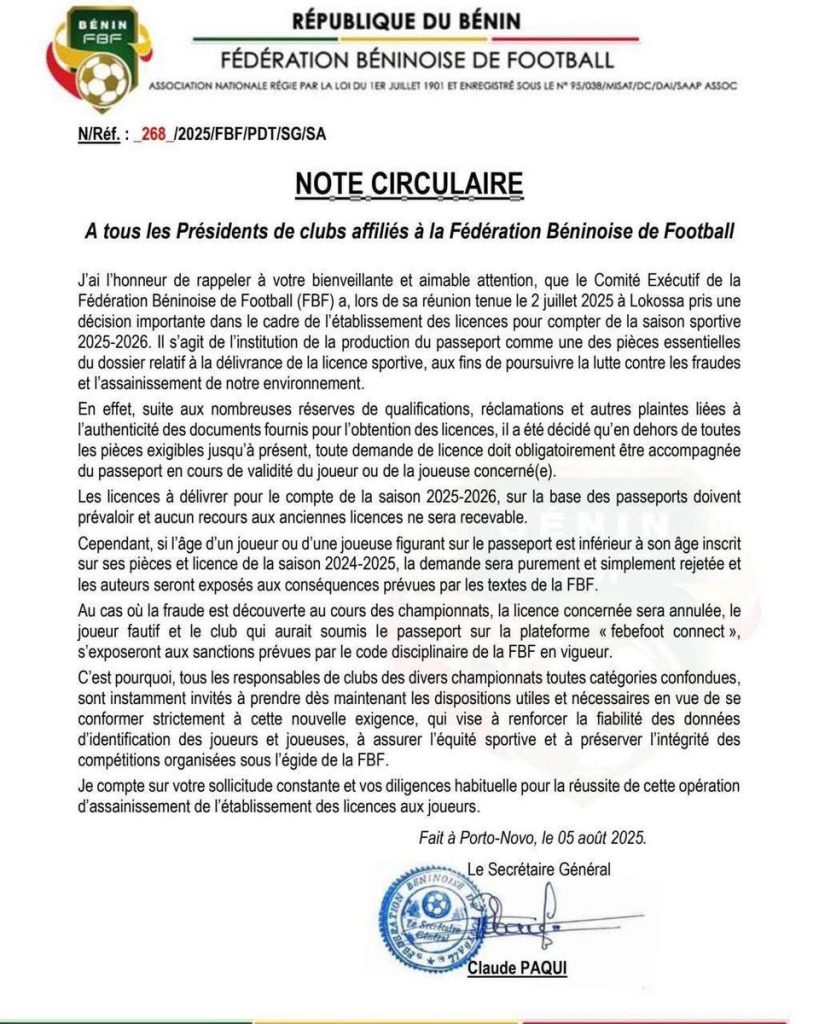 Lutte contre les fraudes dans le monde sportif: la FBF subordonne l’obtention de la licence à un passeport valide