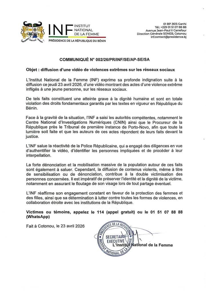 Diffusion d’une vidéo de torture sur une jeune fille à Ekpè : Horrifié, l’Inf saisit la justice.