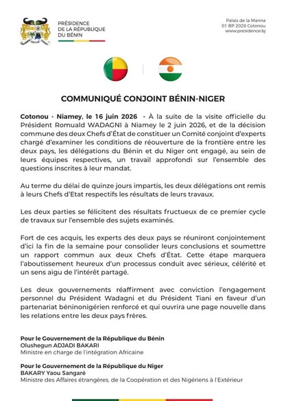 Frontière Bénin–Niger : Wadagni et Tiani reçoivent les premiers jalons d’une réouverture historique.