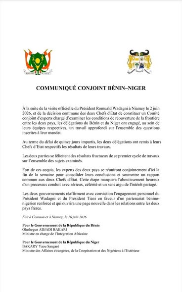 Frontière Bénin–Niger : Wadagni et Tiani reçoivent les premiers jalons d’une réouverture historique.